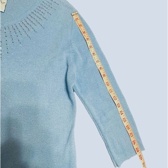 Vintage mid blue Sag Harbor V neck 3/4 sleeve sweater w sequin detail size small - Picture 9 of 11